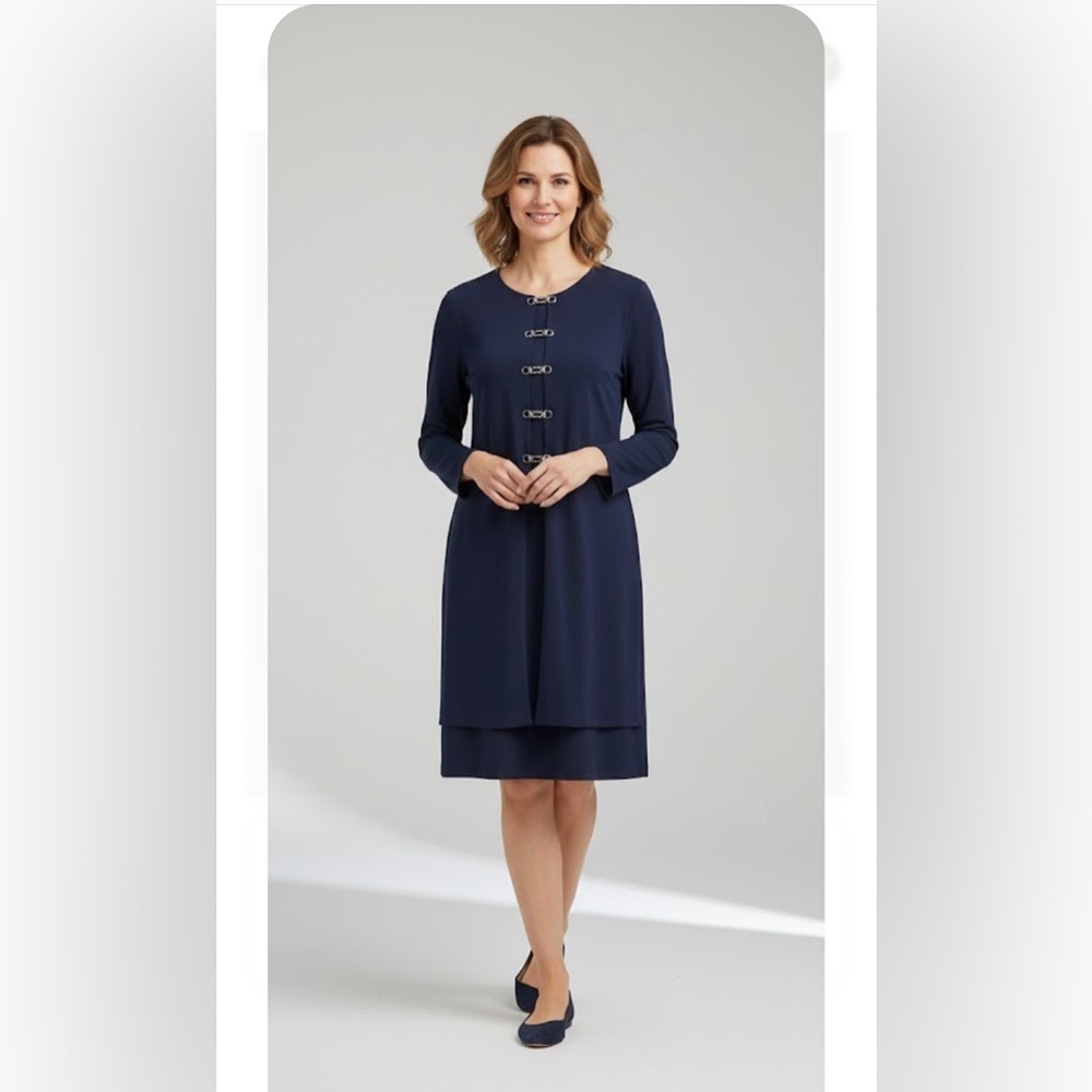 Positive Attitude. Navy blue dress Long Sleeve Crew Neck Dress